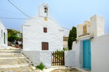 Greek church in Chora village on the island of Amorgos. Cyclades, Greece