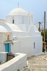 Greek church in Chora village on the island of Amorgos. Cyclades, Greece