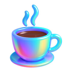 PNG Vibrant holographic coffee cup illustration.
