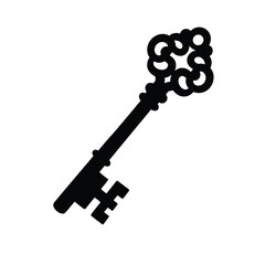 Ornate skeleton key vintage style black silhouette