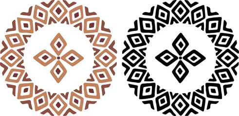 African decorative circle ornament vector illustration. Hand drawn circular ethnic art for bohemian interior design. Tribal pattern for plate, rug or other round printing design. Ring embroidery art.