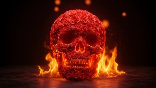 Flaming rose skull graphic design