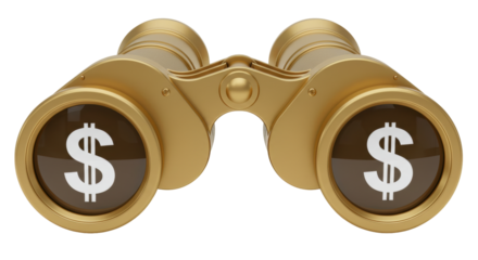 Isolated Golden Binoculars with Dollar Signs