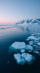 Fototapeta premium Dawn-kissed Arctic landscape whispers tales of polar serenity, invoking World Ice Day and Winter Solstices frosty embrace