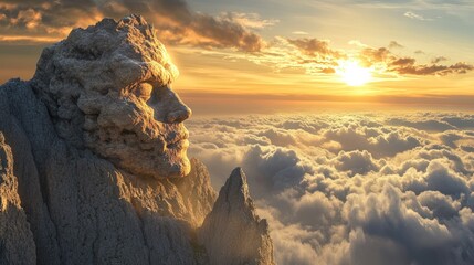 Stone Face Mountain Peak: A Sunset Panorama Above the Clouds
