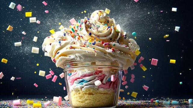 Colorful dessert explosion in glass