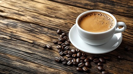 Aromatic Coffee Cup on Rustic Wooden Table