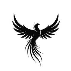 Majestic black phoenix bird in flight soaring