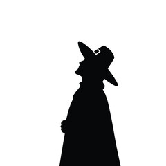 Silhouette woman wide brim hat looking upward