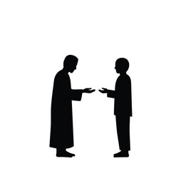 Two men silhouettes bowing islamic greeting respect