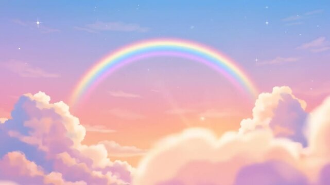 Pastel rainbow sky over clouds