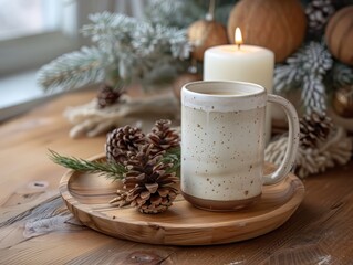 Ceramic Mug with Winter Decorations