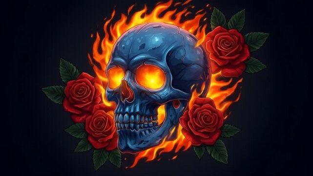 Skull roses flames graphic design