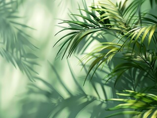 Obraz premium Palm Leaves and Shadows on Soft Green Background