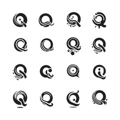 Modern Fluid Style Letter Q Logo Icons Set, Abstract and Creative Q Alphabet Designs with Smooth Curved Shapes for Professional Branding and Use

