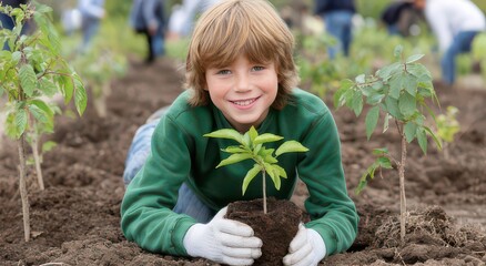 Young Gardener Planting a Tree in Community Project