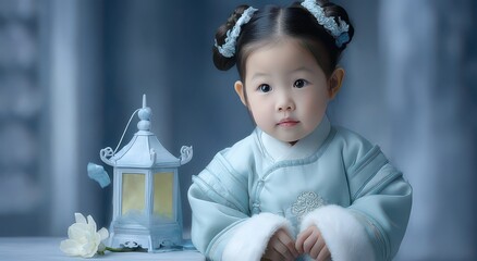 Charming Young Child in Traditional Attire with Lantern