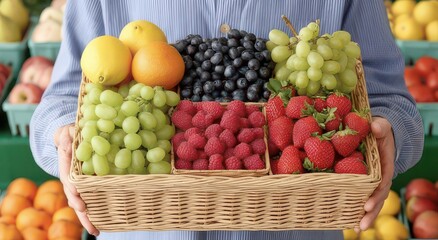 Fresh Fruit Basket Displayed with Assorted Fruits  