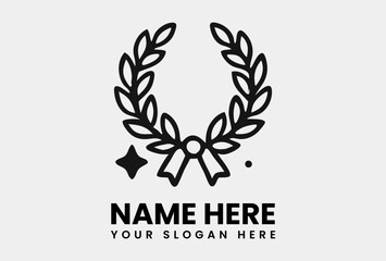 Fototapeta premium Detailed outline drawing of a classic laurel wreath with a decorative bow, symbolizing honor or victory. Achievement concept