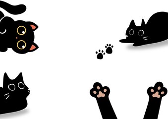 Cute black cat vector cartoon illustration