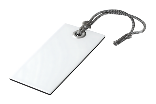 A Blank White Rectangular Gift Tag with Gray String  isolated on transparent background , cutout	