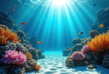 Obraz premium vibrant coral reef underwater seascape submerged rocks diverse marine life, ocean, aquatic, colorful, biodiversity, fish, ecosystem, seaweed, flora