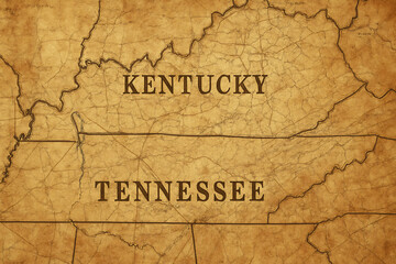 Obraz premium Antique Map Showing Kentucky and Tennessee State Borders on Aged Parchment Paper