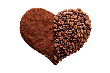 Heart Shape Made of Coffee Beans and Ground Coffee