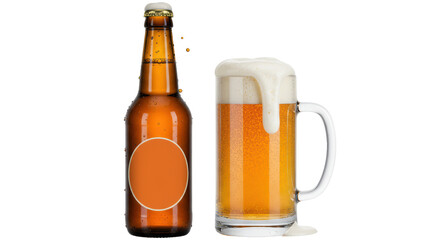Isolated Beer Bottle and Mug