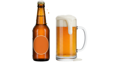 Isolated Beer Bottle and Mug