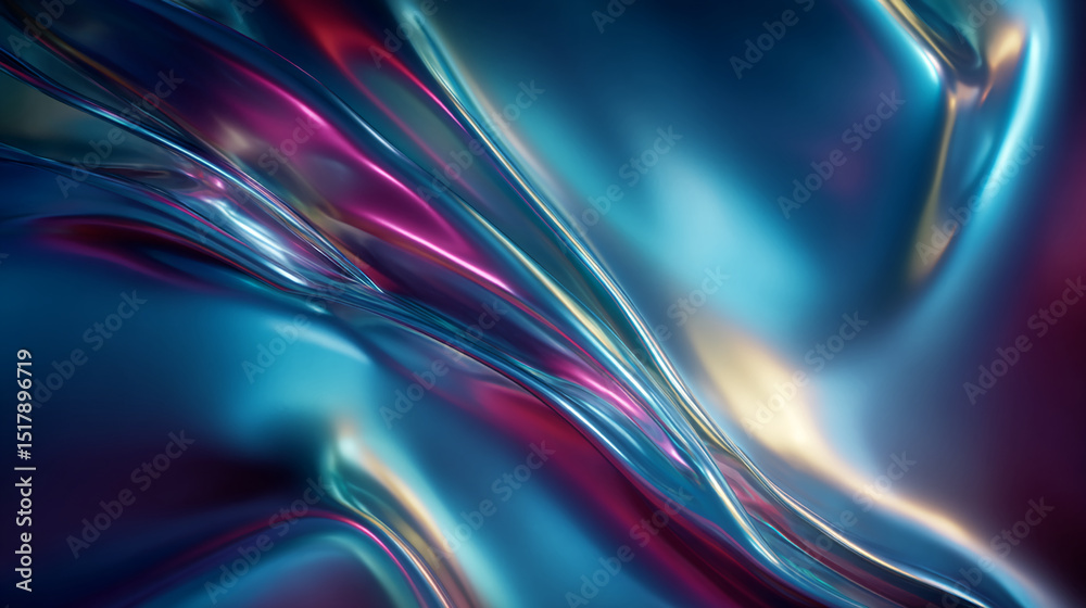 Poster abstract image of flowing, iridescent teal, purple, and gold liquid, creating a dynamic and smooth t