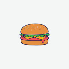 Colorful cartoon hamburger illustration perfect for kids’ designs, menus, t-shirts, and playful branding. High-quality, fun, and eye-catching clipart.