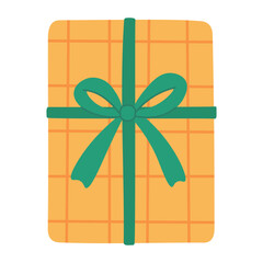 Vector illustration of a rectangular gift box with bow and checkered pattern, cartoon flat style.
