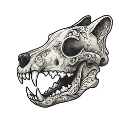 Ornate Canine Skull: Ink & Detail
