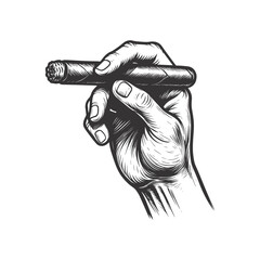 Vintage style Male hand holding burning cuban cigar vector illustration