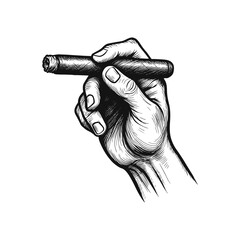 Vintage style Male hand holding burning cuban cigar vector illustration