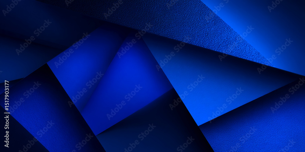 Poster abstract image of textured blue shapes creating a geometric design, showcasing depth and shadow play