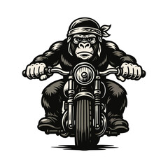 Gangster Gorilla Biker Gorilla with Bandana and Cigar – Biker Character vector illustration