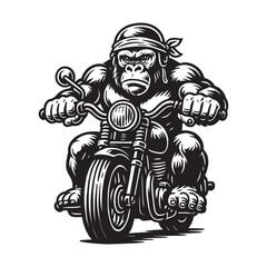 Gangster Gorilla Biker Gorilla with Bandana and Cigar – Biker Character vector illustration