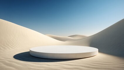 White Circular Podium in a Sunny Desert Landscape