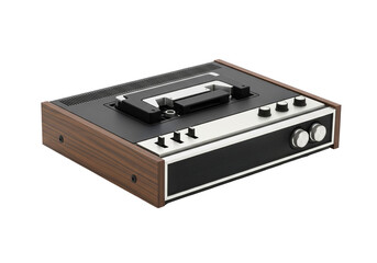 Fototapeta premium PNG cut out isolated background. Vintage Philips Cassette Recorder with Wood Grain. 