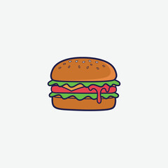 Colorful cartoon hamburger illustration perfect for kids’ designs, menus, t-shirts, and playful branding. High-quality, fun, and eye-catching clipart.