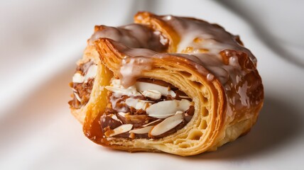 A flaky golden Danish pastry captured in sharp focus on a white background – danish wallpaper – bakery wallpaper – danish pastry image

