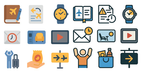 Travel and planning icons for holiday and vacation design projects