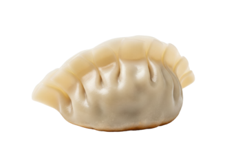 PNG cut out isolated background. A single, cooked Chinese dumpling with a translucent, pleated wrapper is presented against a plain background, highlighting its delicate texture and shape.
