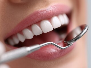 Close-up view of a dental examination showcasing a dentist inspecting teeth with professional tools, highlighting preventive oral care.