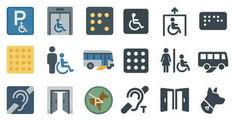 Accessibility and transportation icons for public spaces and disability support