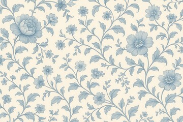 Elegant Blue Floral Pattern Vintage-Inspired Cream Background