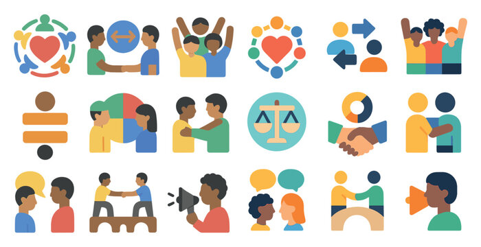 Colorful representation of unity and teamwork in diverse group activities and communication