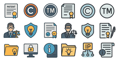 Intellectual property and legal concept icons for digital design and education